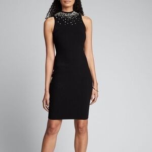 Milly Rhinestone and Faux Pearl Embellished Sleeveless Bodycon Knit Mini Dress S